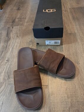 UGG Men’s Brown Leather Seadide Slide Sandals